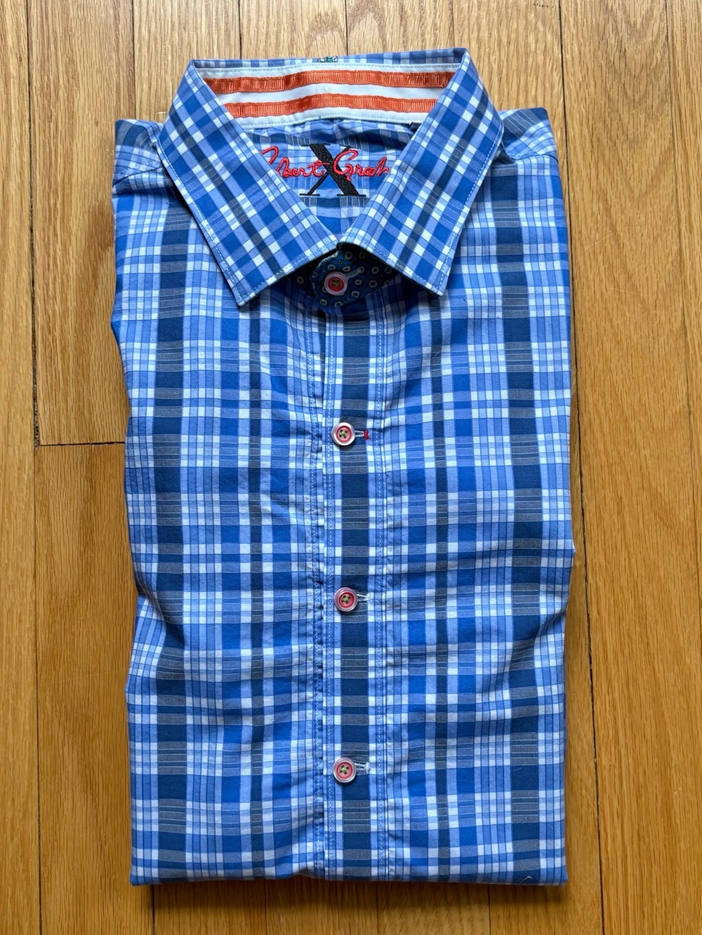 Robert Graham Men’s Long Sleeve Dress Shirt Tailored Fit XL Blue White Plaid